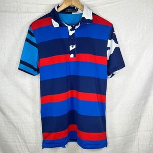 G/FORE Golf Polo Shirt Mens Medium Striped Short Sleeve Athletic BPRNT, NWT‎